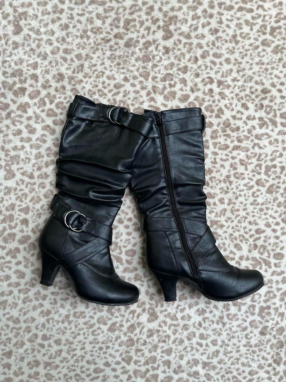 vintage black knee high leather heeled boots size 7